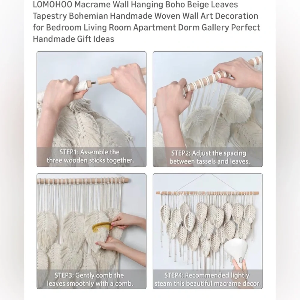 Elegant Cream Macrame Wall Decor Craft Kit (pole not included) NWT